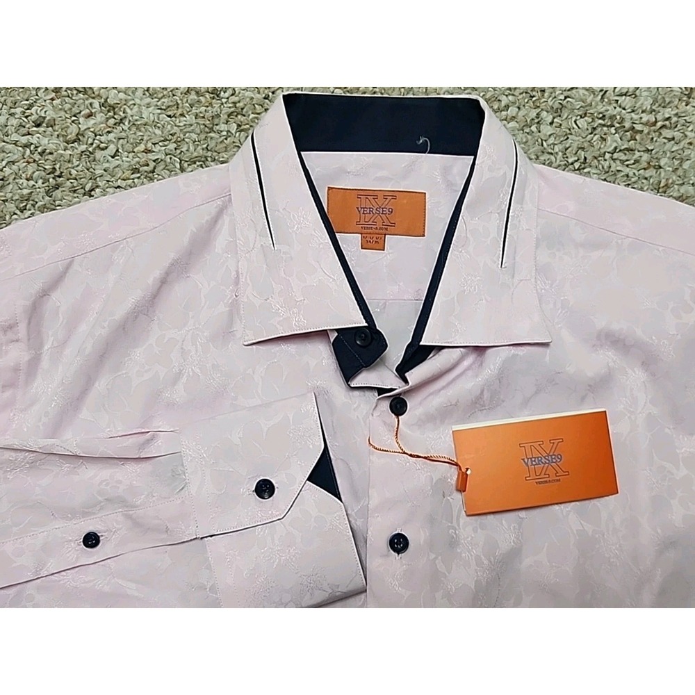 Verse 9 Mens 17-17 1/2 34-35 Pink Floral Brocade‎ Button Down NWT Dress Shirt